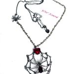 Betsey Johnson NEW SPIDERWEB NECKLACE 35" Long Beads Red Stone Heart Spider Web Photo 3