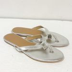 L.A.M.B. Gwen Stefani Flat Thong Sandals Metallic Silver Leather Size 8.5 Charm Photo 3