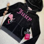 Juicy Couture  2012 velour Black full zip Hoodie with Pink glittery Logo Photo 1