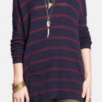 Free People Sweater Oversized Slouchy Beachy Boho Striped Navy Burgundy XS EUC Photo 0