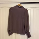 Naked Zebra  High Neck Blouse Small Long Sleeve Grey Ruffle Long Sleeve Tie Photo 2