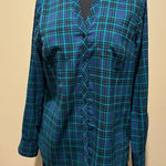 Talbots  Teal and Navy Plaid Shirt size S Photo 0