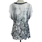 One World Medium Tunic Top Floral Semi-Sheer Flutter Sleeve Shark-Bite Stretch Photo 5