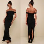 Lulus NWT  Amazing Presence Black Mesh Ruched Column Maxi Dress Gala Banquet Sz M Photo 1