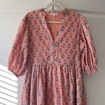 Marea Colette Coral Multi Floral Short Puff Sleeves Cottagecore Midi Dress Large Pink Photo 3