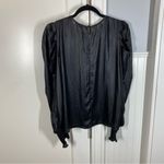Current Air Current‎ Air Anthropologie Puff Sleeve Blouse black metallic smocked top Photo 5