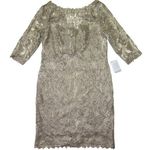 Tadashi Shoji NWT Corded Embroidery Tulle Sheath in Smoke Pearl Dress 14Q Photo 0