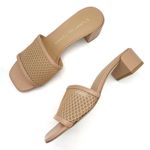 Stuart Weitzman  Cayman Mesh Leather Block-Heel Mules Sand Beige Size 5.5 Sandals Photo 4