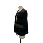 Misook  Brown Black Velvet Striped Open Front Sweater‎ Jacket Blazer Size Medium Photo 4