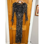 ECI New York 100% Silk Floral Maxi Dress Size 8 Sheer Ruffle Romantic Evening Black Photo 1