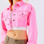 Urban Outfitters NWT  BDG Carissa Cropped Denim Trucker Jacket ~ Hot/Neon Pink~M Photo 0