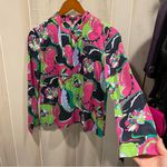 Talbots Cute pinky avocado abstract floral flowy mandarin collar top  boho coast Photo 6