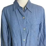 Karen Kane Vintage 90s Button Up Chambray Shirt 8 Blue Denim Pockets 3/4 Sleeves Collared Photo 1
