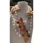 Vintage Butterfly Color Pearls Beaded Ceramic Quality Necklace 80s Sz 19” Pink Photo 6