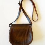 Vintage Leather and Fabric Boho Crossbody Saddlebag Purse Southwestern Cowgirl Brown Photo 3