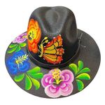 HAT MEXICAN Artisanal Hand Painted Fedora Floral Sombrero Panama Bohemian Black Photo 0