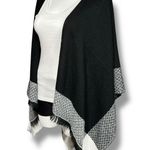 Time and Tru Womens Poncho Sweater Open Front Fringe Hem Black White One Size Size undefined Photo 4