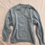 Women's Blue Sweater with Pearl Accents Photo 2