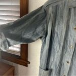 VTG 80’s Crinkle Denim Duster Art Deco Lightweight Button Jacket Trench Size XL Blue Photo 4