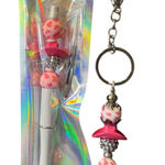 Handmade Pink Cowgirl Hat Beaded Keychain Charm With Matching Ink Pen Photo 0