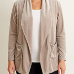 Soft Surroundings  Velvet Open Front Cardigan Drape Jacket Taupe Beige Size 1X Photo 0