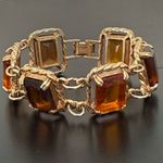 Vintage SARAH COVENTRY Wild Honey Amber Glass 7” Link Bracelet 44g. Gold Photo 2
