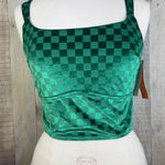 Colsie Size Medium Green Velvet Checkered Crop Top Bralette W/Adjustable… Photo 0