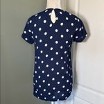 Reformation  Polka Dot Short Sleeve Top Navy White Viscose Size M – Lightweight Photo 3
