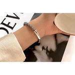 Boutique Unisex Twist Bar 925 Sterling‎ Silver Cuff Bracelet, Adjustable Photo 2
