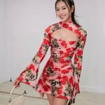 House Of CB Rose Print Corset Longsleeve Toira Dress S - Pink Red Photo 2