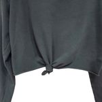 Aerie Sunset Terry Fleece Long Sleeve Sweatshirt Crop Raw Hem Dark Green Size XS Photo 3