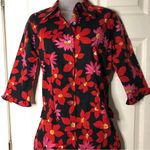carole little Vintage  red & pink floral 2 piece set button up shirt pants size 4 Photo 11