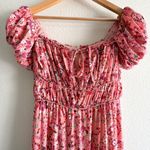 Mango  Ruched off shoulder Floral Pink Boho Dress Slit Size 4 Photo 4