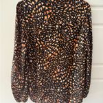 Nanette Lepore Butterfly Print Blouse Size Medium Long Sleeve Popover Nature Black Photo 4