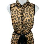 Forever 21 Tan Black Leopard Sleeveless Tie Waist Button Up Shirt Top Size S Photo 0