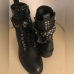 ZARA  women black leather biker stud boots US 6.5 Euro 37 Photo 2