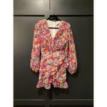 Showpo Can I Be Your Honey Dress in Packed Floral faux wrap ruffle multicolor 4 Pink Photo 8