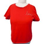 Ella Moss Valentine Red Love Embroidery Short Sleeve Casual Cotton Tee Shirt Top Photo 1