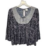 Akemi + Kin Gray Lace Cropped Top Printed Crisscross Necktie Boho Flare Sleeve Photo 0