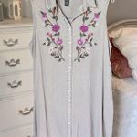 Denim Look Embroidered Button Down Dress Photo 6