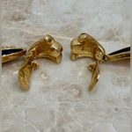 Christian Dior Gold Plated Black Enamel Crystal Clip On Earrings Vintage Signed Photo 5