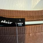 Akaiv Brown Love Waffle Knit Long Sleeve Cropped Top Trendy Animal Print Cute Size L Photo 5