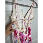 Tea & Cup  Small Floral Open Back Romper Lace Edging Blue Pink Photo 2
