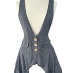 Rose Gal High Low Ruffle Button Up Grey Vest Large Indie Steampunk Boho Retro Gray Photo 0