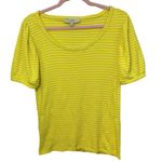Loft Ann Taylor  Women's Lemon Squeeze Stripe Crinkle Puff Sleeve Top Sz S Blouse Photo 4