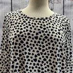 Loft White with Black Hearts Long Sleeve Flounce Dress Size Large Photo 3