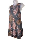 Ella Moon BOHO Earth Tones Paisley Lace Up Tunic Blouse Top Gray & Orange Medium Photo 1