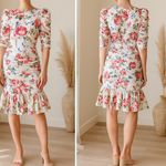 ByTimo White Floral Satin Bubble Knee Length Dress Size M Photo 9