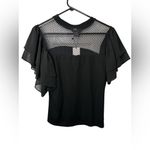 Gracia  Black Sheer Ruffle Sleeve Blouse NWT Photo 1