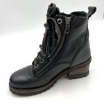 Ash Black Leather Lug Sole Boots Lace Up Moto Ankle Booties Photo 3